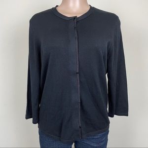 Coldwater Creek Sz Large 14 Black Buttons Cardigan Sweater Silk Blend Top Sleeve
